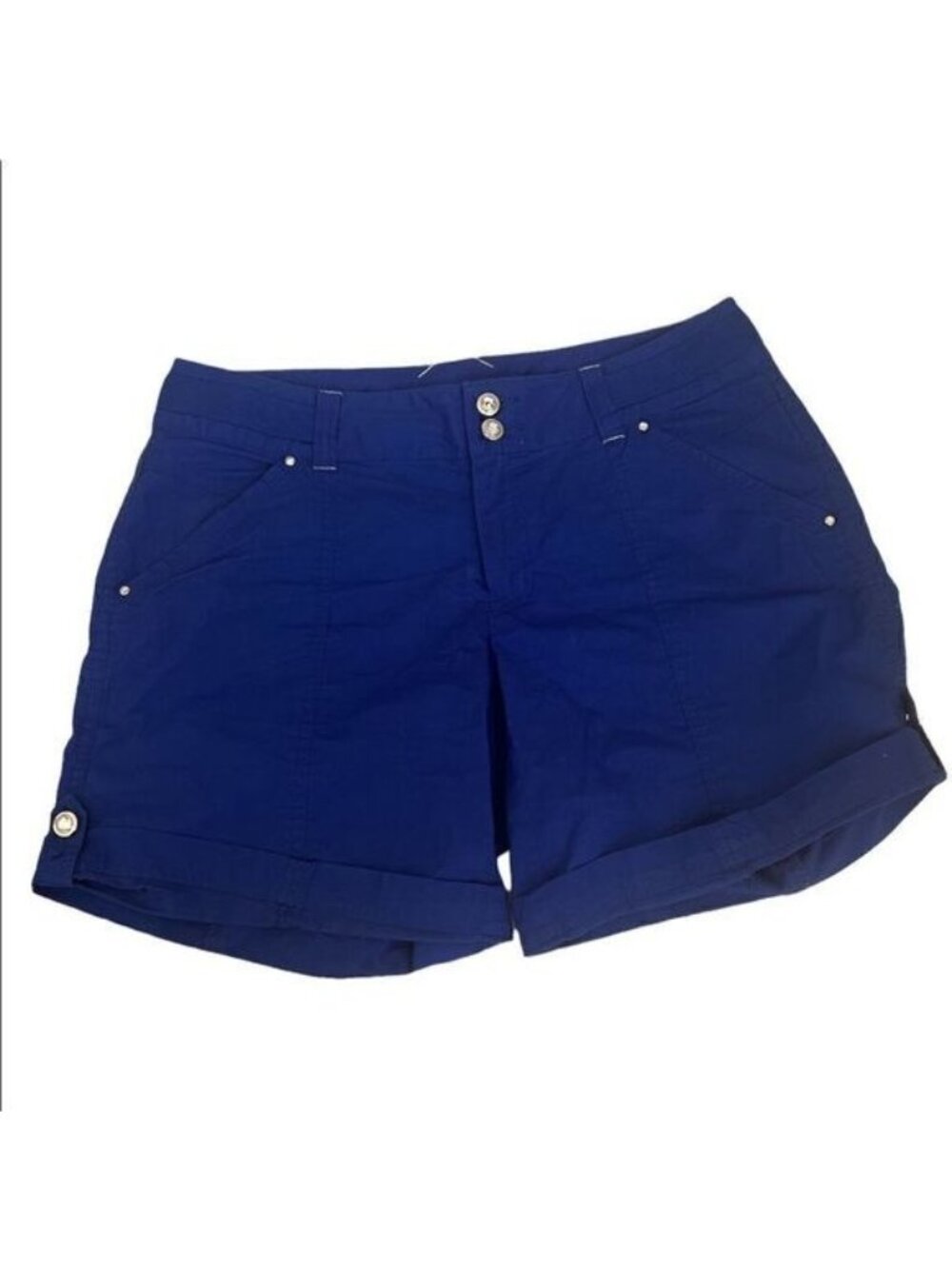 INC International Concepts Royal Blue Rhinestones Roll Up Side Tabs Shorts Sz 2